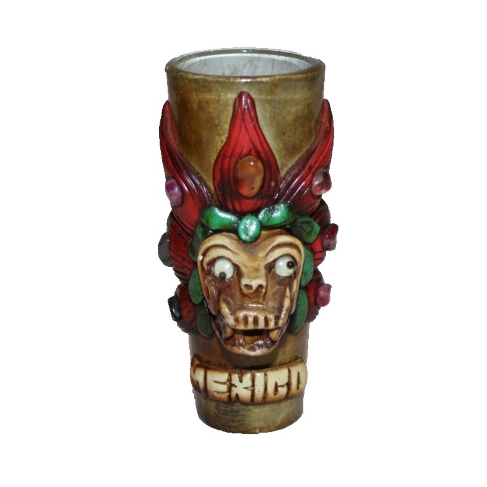 hand painted 3D Mexico souvenir shot glass Aztec Mayan moon googly eyes barware‎